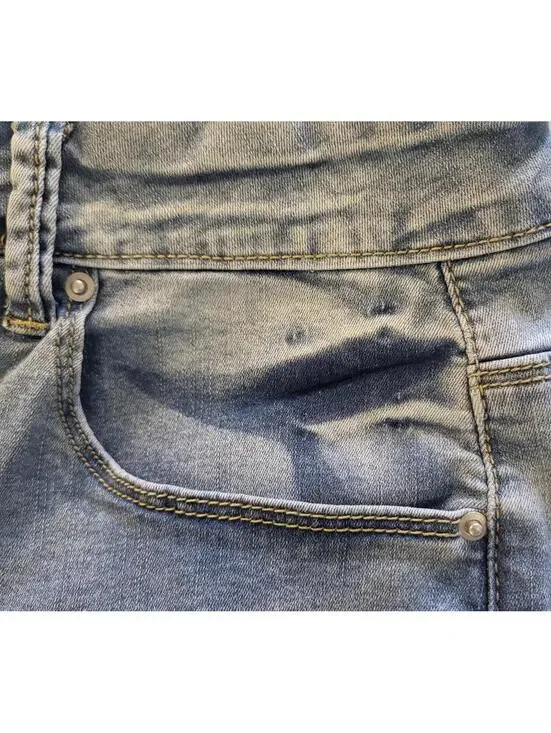 women's blue high-rise straight ankle jeans medium wash unique raw-edged hem XL - Picture 6 of 9